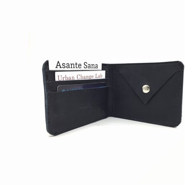 custom made navy blue leather wallet