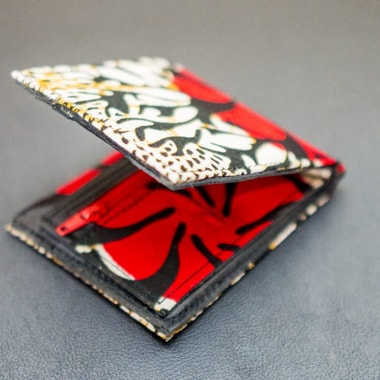 Custom-made leather wallet with a colourful African pattern