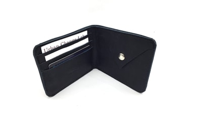 custom made navy blue leather wallet
