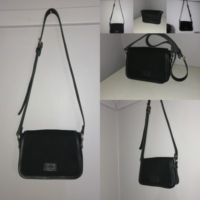 Custom made small bag - black - soft leather - suede detail within custom made realization