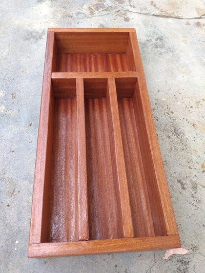 Cutlery tray with the dimensions: 200 mm wide, 450 deep within custom made realization