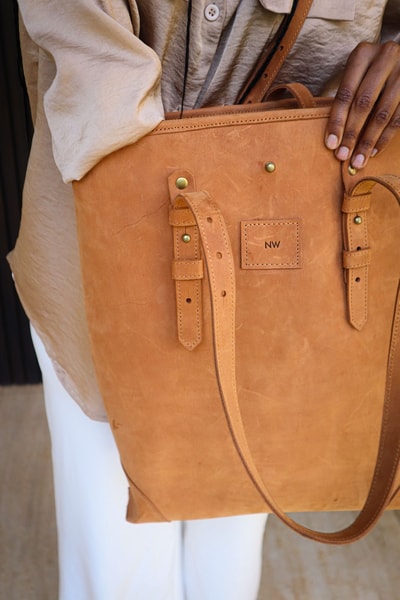 custom brown leather tote bag