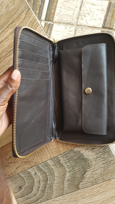 custom made brown leather wallet with zipper within custom made realization