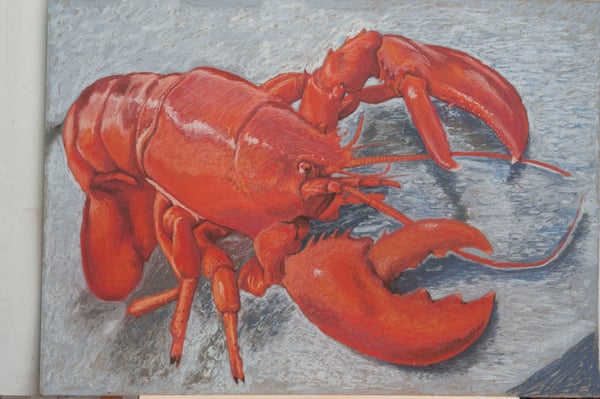 Soft pastel on straw board – Title: Lobster