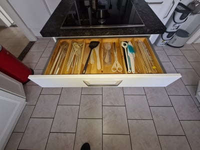 Custom made cutlery tray. Length: 37,4 cm. Width: 71 cm photos from customer