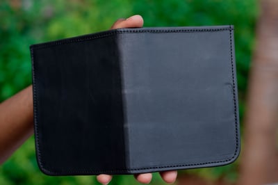 Schwarzes Leder Portemonnaie - Sonderanfertigung - 10x12 cm