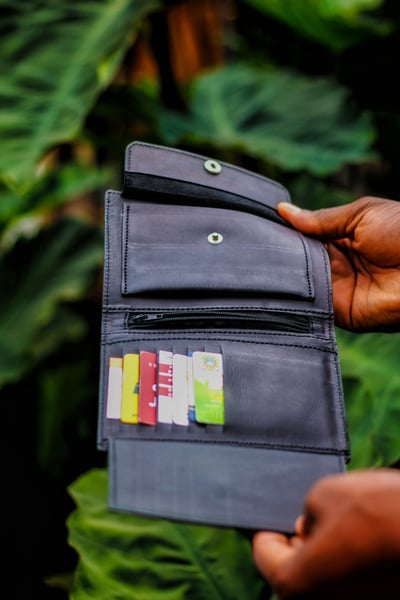 Personalized Black Leather Wallet w/Airtag Compartment