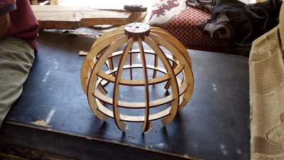Lamp made from fine wood within custom made realization