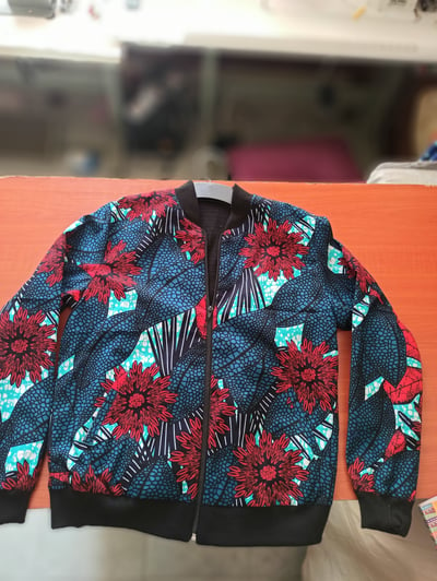 custom made wax print bomber jacket in red within custom made realization