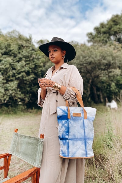 Custom Blue Tie-Dye Tote Bag With AWM Label