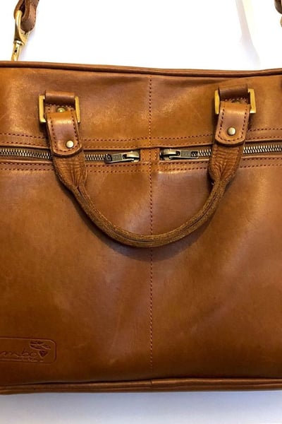 Custom made laptop bag made of real leather