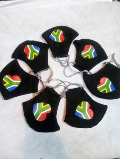 7 Custom made face masks with the flag from South Africa within custom made realization
