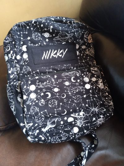 Custom made unisex school backpack, made from fabric photos from customer