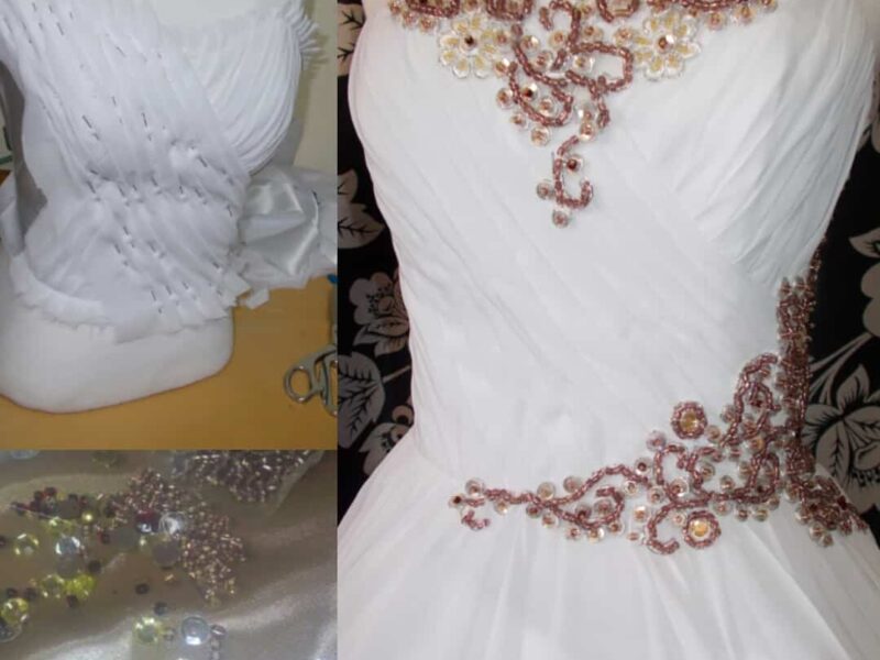Hochzeitskleid mit Perlen in Rosegold