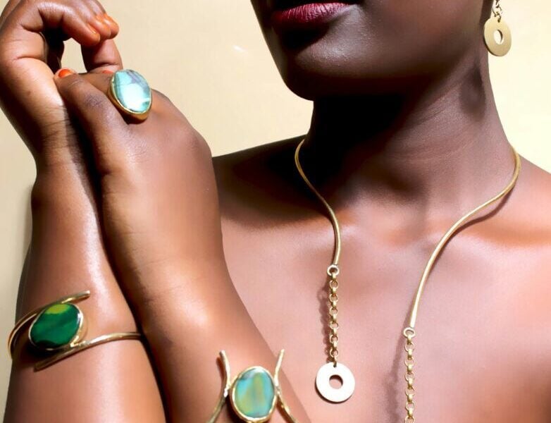 Green agate and brass