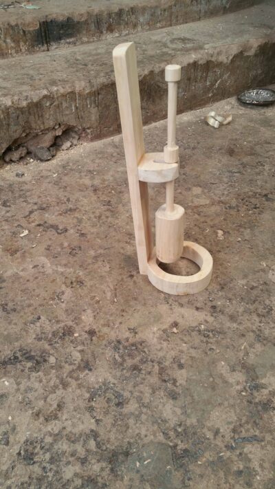 Wooden toilet brush with a stand, including a clay bowl within custom made realization