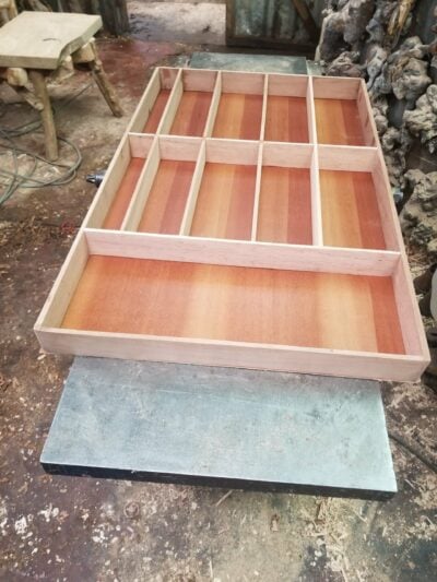 Cutlery drawer with the dimensions LxWxH 77 x 48 x 5 cm made within custom made realization