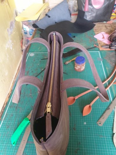 custom made dark brown leather tote bag within custom made realization