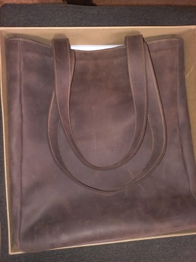 Custom made feminine leather tote bag within custom made realization