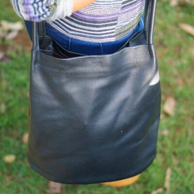 Custom made black leather handbag