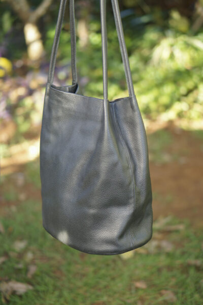 Custom made black leather handbag