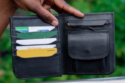 black leather wallet - custom made - 10x12 cm