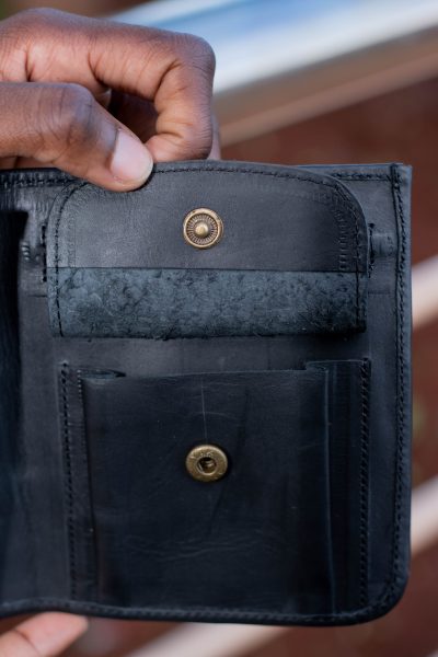 black leather wallet - custom made - 10x12 cm