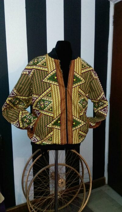 African print bomber jacket within custom made realization
