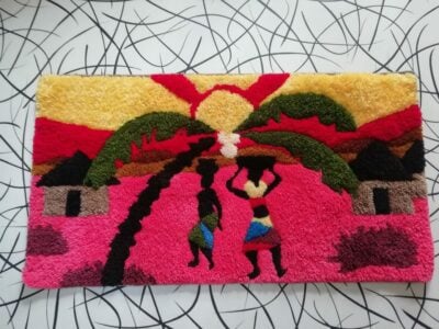 Tapestry wall hanging approx 90cms high by 60 cms wide within custom made realization