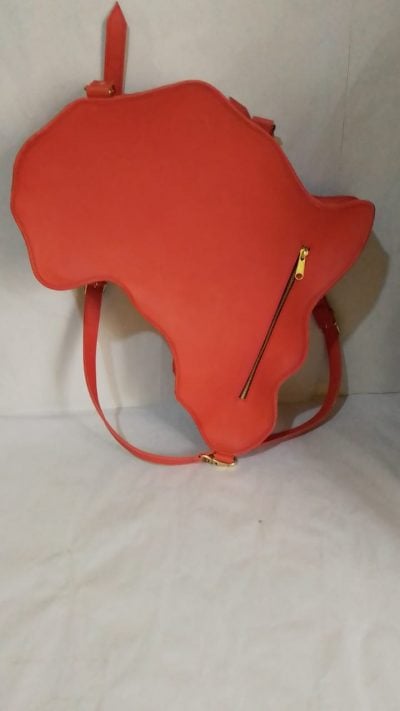 custom made back pack in leather shaped as the map of Africa within custom made realization