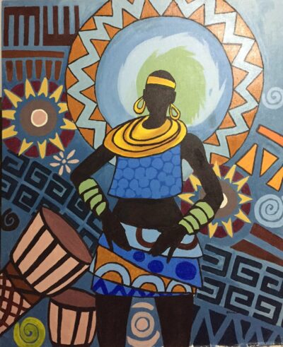 Auftragskunstwerk: Gemälde mit Afrikanischen Motiven waehrend der Massanfertigung