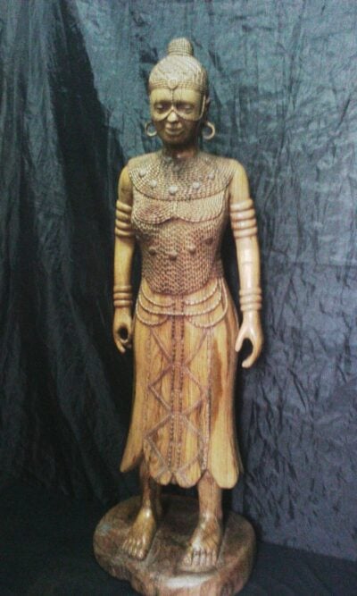 Buddha sculpture (female and African) within custom made realization