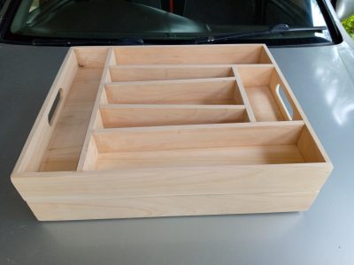 Bespoke cutlery tray made from wood L 40,5 W 49,6 H 6,75 within custom made realization