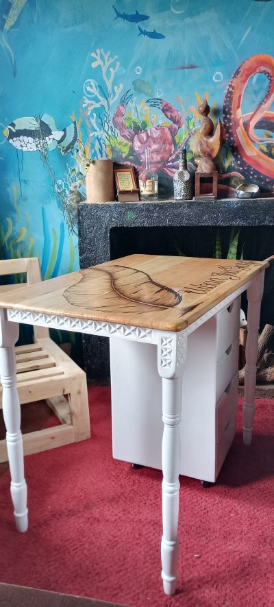 Custom Hand-crafted Wood Desk with White Paint within custom made realization