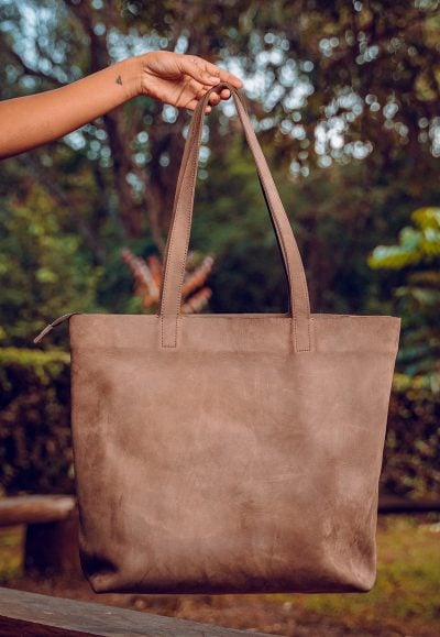custom made dark brown leather tote bag