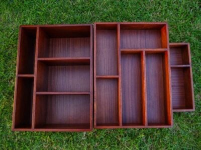Three custom made cutlery boxes
