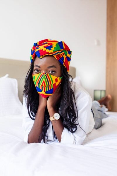 Two custom made face mask plus a matching headscarf
