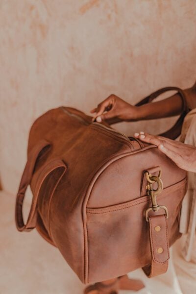 A light tan leather duffle bag - 2 Short straps photos from customer