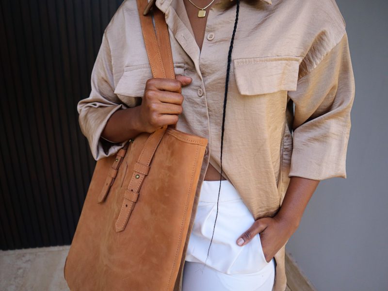 custom brown leather tote bag