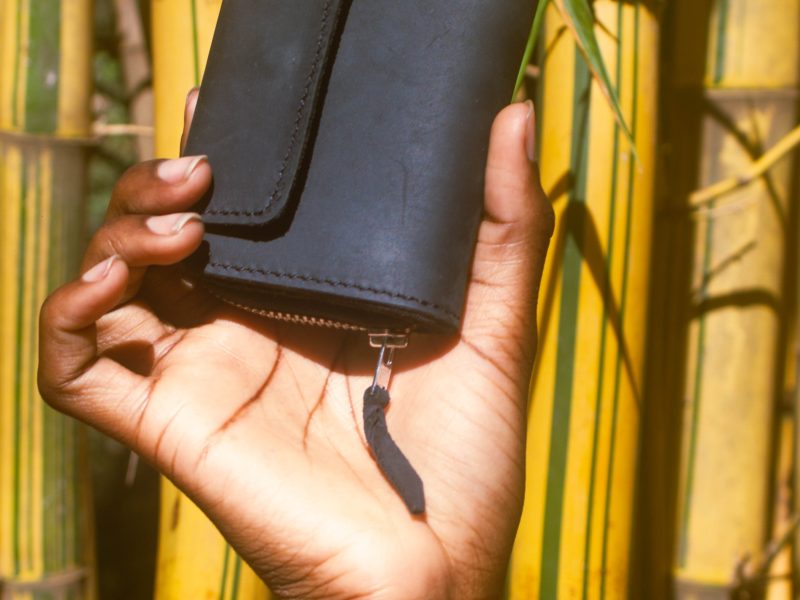 custom made black leather wallet
